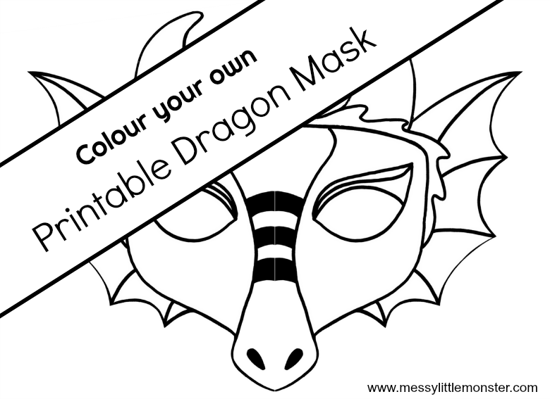 printable dragon mask template colouring page.