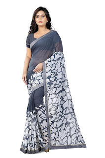 Amazon plain pure chiffon sarees with zari border and designer blouse under 1000-online shopping