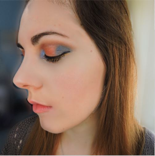 Ultima Beauty, profile view, closed eyes, wearing eyeshadow from Too Faced’s Italian Spritz Eyeshadow palette
