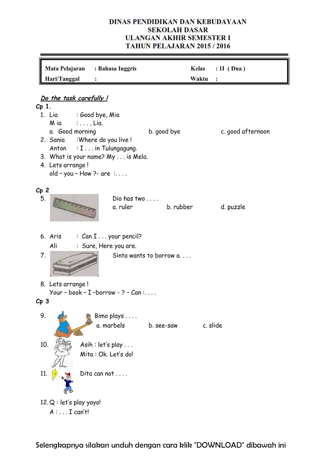 Contoh Soal Psikotes Kelas 1 Sd