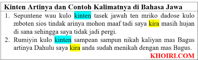 Kinten Artinya dan Contoh Kalimatnya di Bahasa Jawa