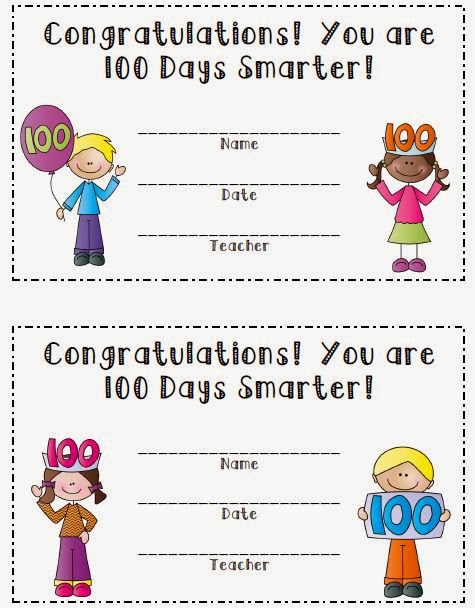 100th day of school certificate