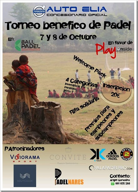 Torneo Benéfico de Pádel a favor de PlayOnside el 7/8 Octubre en Ballpadel Alcalá de Henares.