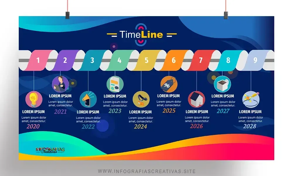 Plantilla Timeline Onda de Color Neón para presentaciones energéticas