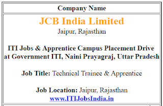 ITI Jobs and Apprentice Campus Placement for JCB India Limited at Government ITI, Naini Prayagraj, Uttar Pradesh