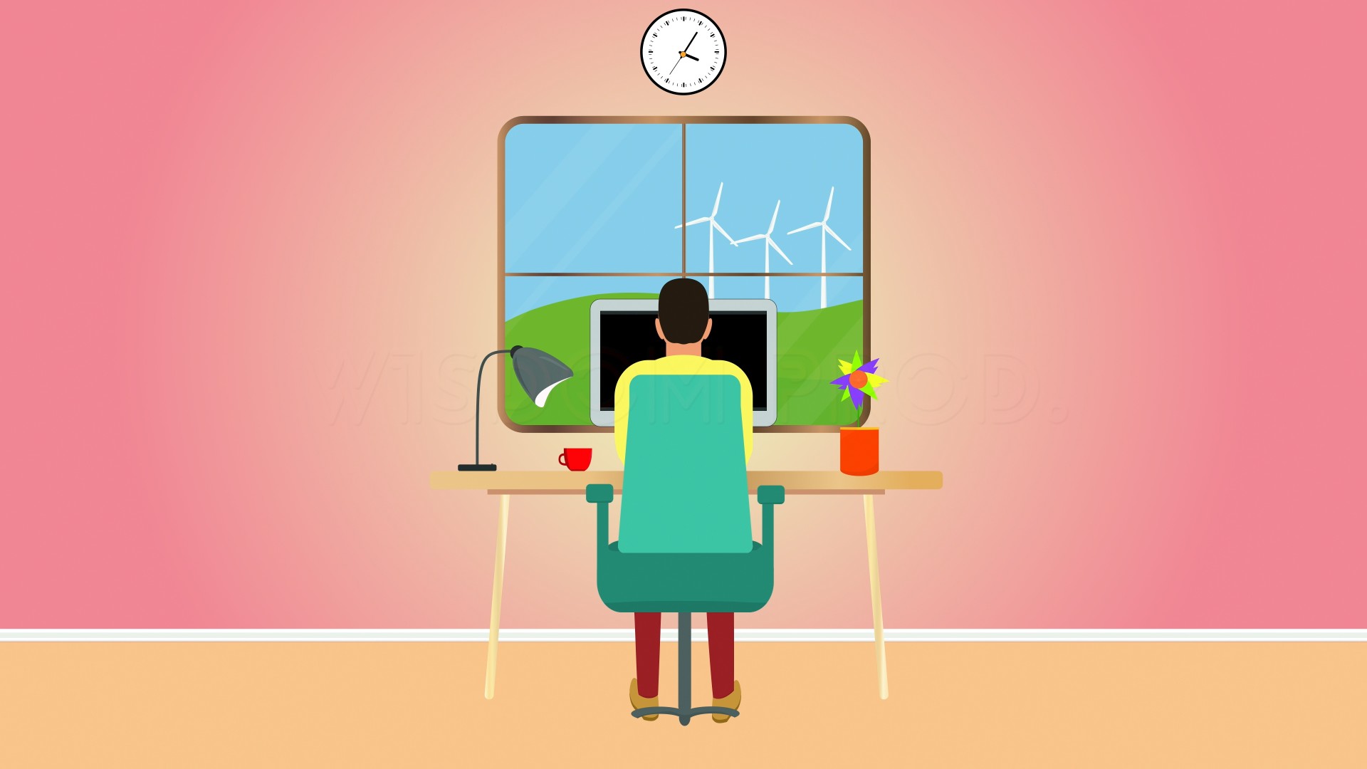 Animation Of A Man Working At The Computer From Home