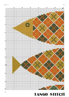 Tartan yellow fish cross stitch hand embroidery pattern - Tango Stitch