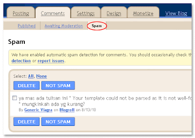 spam menu on comment blogger