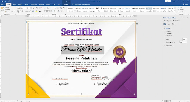 Free Sertifikat .Docx : Contoh Sertifikat Pelatihan Atau Seminar Mircrosoft Word