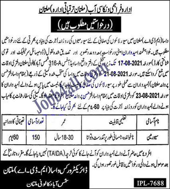 Multan Development Authority Jobs advertisement 2021 – MDA Jobs