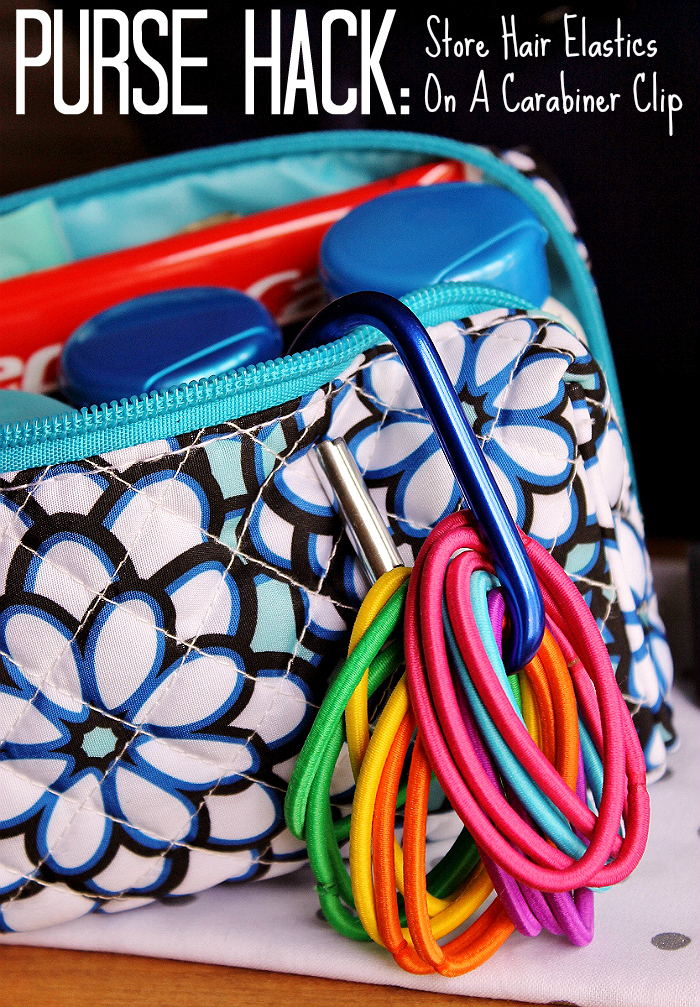 Purse Hack: Store Hair Elastics On A Carabiner Clip. Check out this roundup of Must Have Purse Essentials and #LifeHacks to #BeHealthyForEveryPartOfLife. (ad)