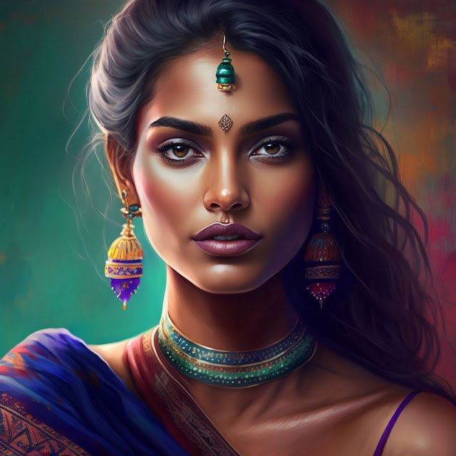 An Indian beauty with long hair and a stunning smile, animated in 3D for a realistic effect.