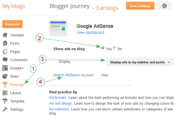 (screenshot) Enable Adsense on Blogger