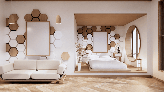 Dekorasi dinding kamar hexagonal kayu