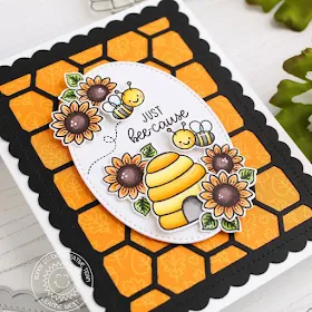 Sunny Studio Stamps: Just Bee-cause Frilly Frames Dies Stitched Oval Dies Just Because Card by Leanne West