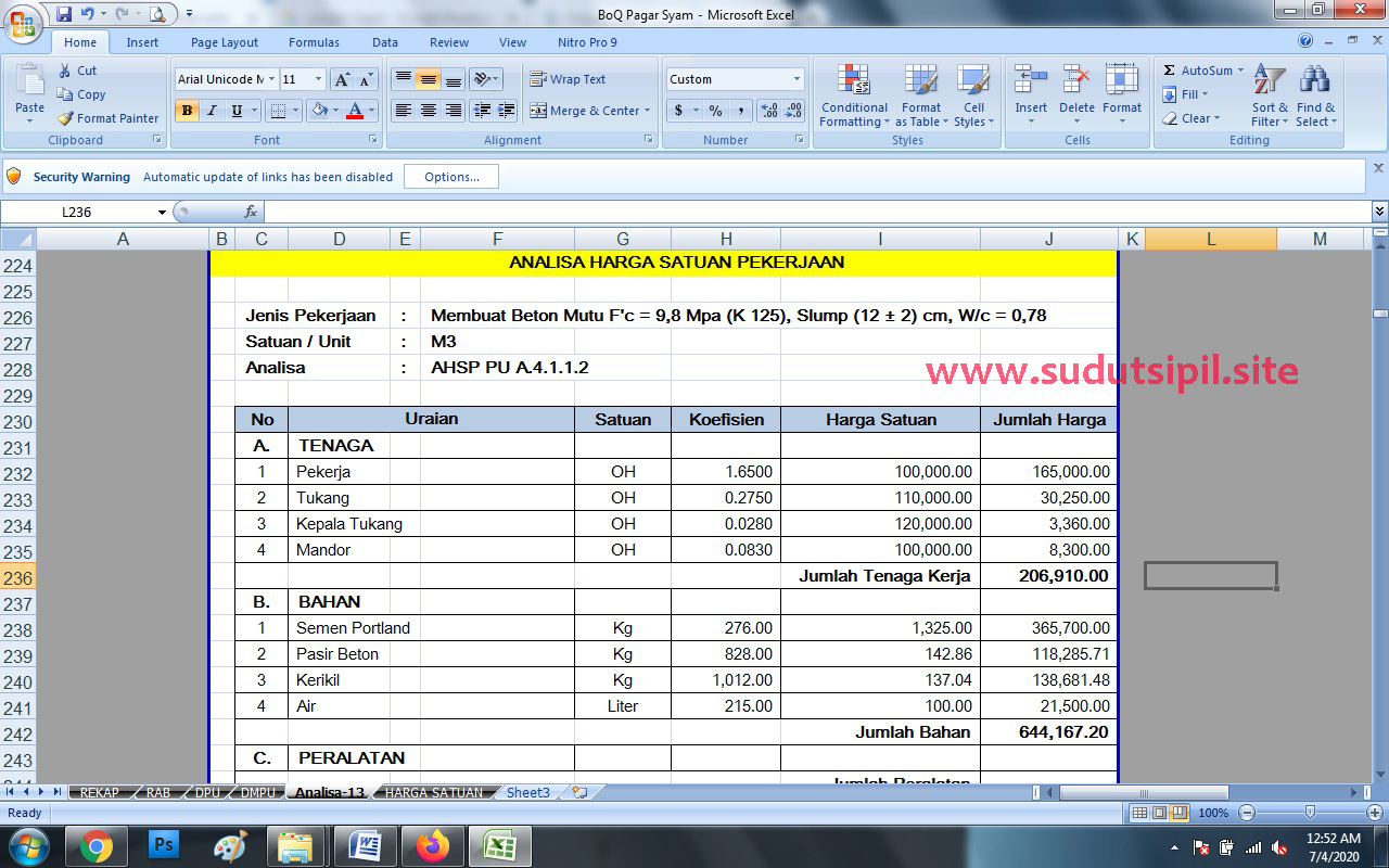  Analisa  Harga  Satuan  Pekerjaan Gedung Jalan  SDA Format 