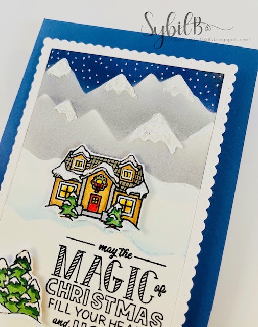 Christmas Magic Card by November Guest Designer Sybil Brewer | Holiday Home Stamp Set and Mountains Stencil by Newton's Nook Designs #newtonsnook #handmade