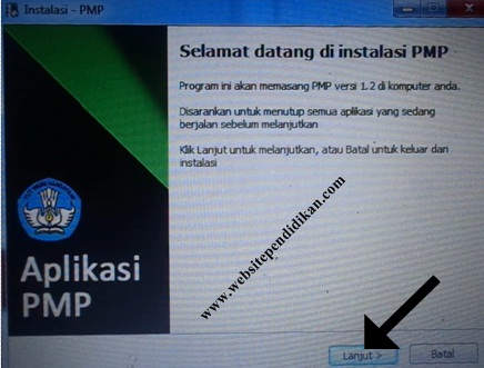 Selamat Datang di Instalasi PMP Versi 1.2, Klik Lanjut