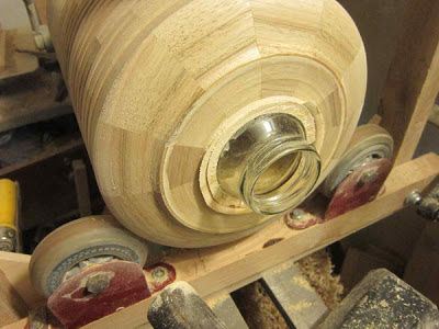 glass bottle into segmented walnut vase