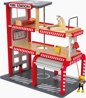 New from Hape Toys - Fire Station complete with working garage door and fire pole! 4 levels of fun!