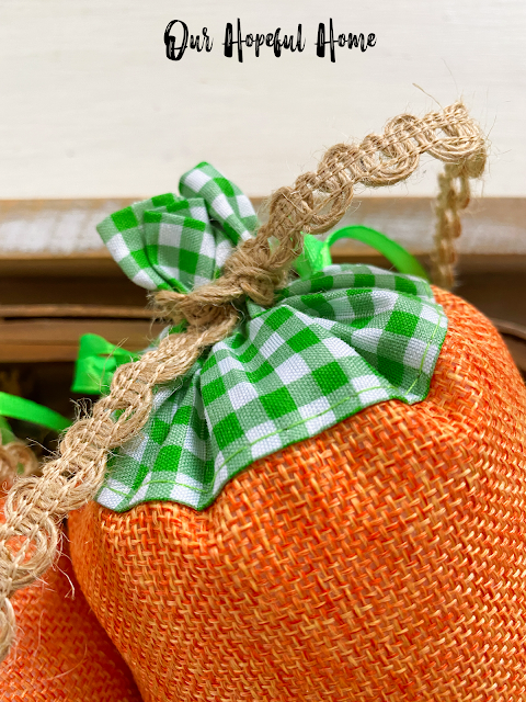 green and white check pattern burlap carrot