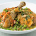 Chicken with pancetta, peas, and mint