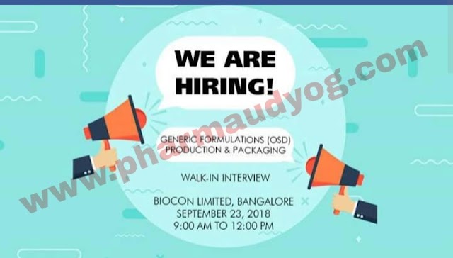 Biocon Limited | Walk-In for Production | 23rd September 2018 | Bangalore
