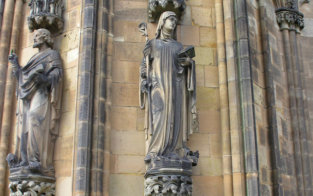 Saint Werburgh statue on Lichfield Cathedral