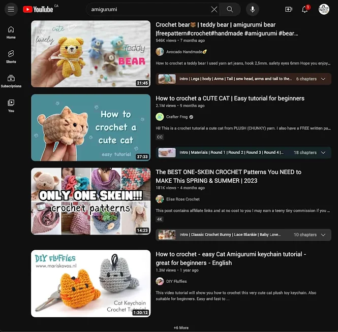 How to find crochet patterns on YouTube