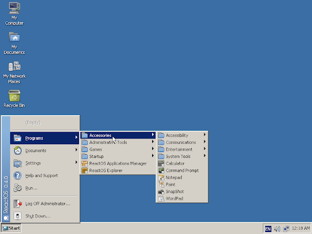 Start menu in ReactOS