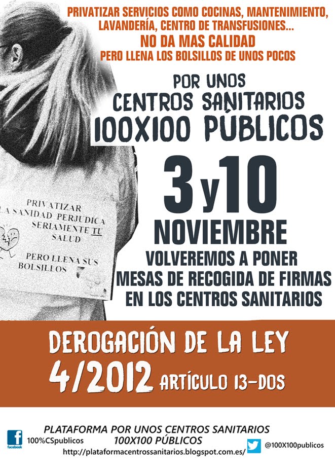 3 y 10 Noviembre Mesas de recogida de firmas