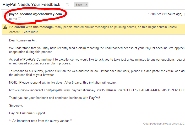 Email spam mengatasnamakan facebook dan paypal