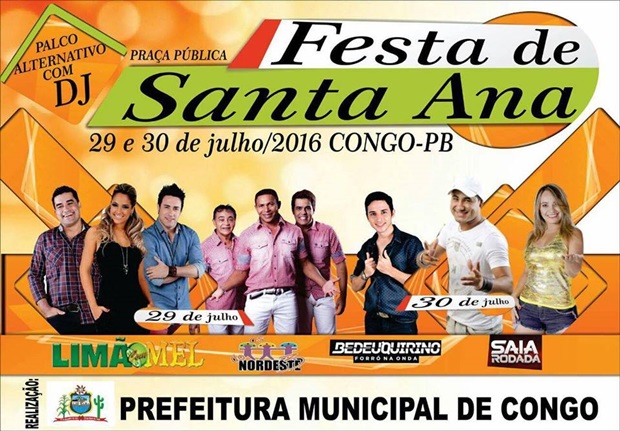 Programação da Festa de Santa Ana 2016 em Congo, Paraíba