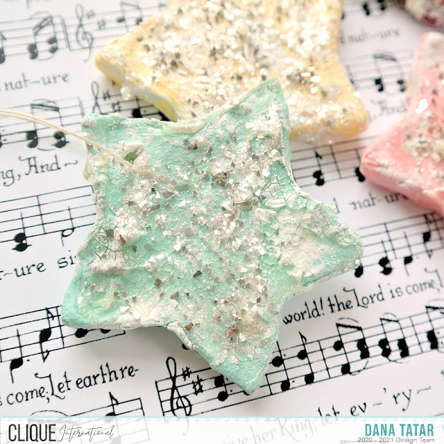 DIY Air Dry Clay Star Ornaments with Acrylic Paint and Frosty Sparkly Finish