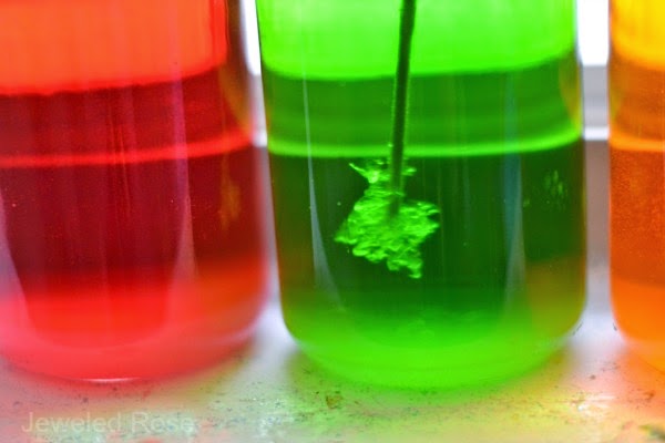 ROCK CANDY EXPERIMENT: A beautiful Science experiment & a yummy treat all in one.  My kids loved checking on their jars each day to see if the rock candy had grown!