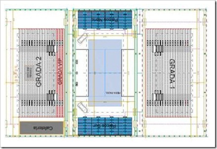 Plano pisa central adaptada en las instalaciones cubiertas tenis ciuda de la raqueta. Bwin ppt madrid 2012 gradas