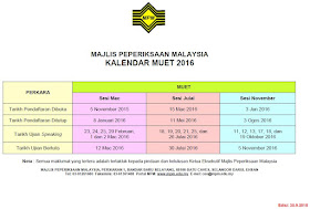 MUET 2016 Calendar / MUET 2016 Test Dates