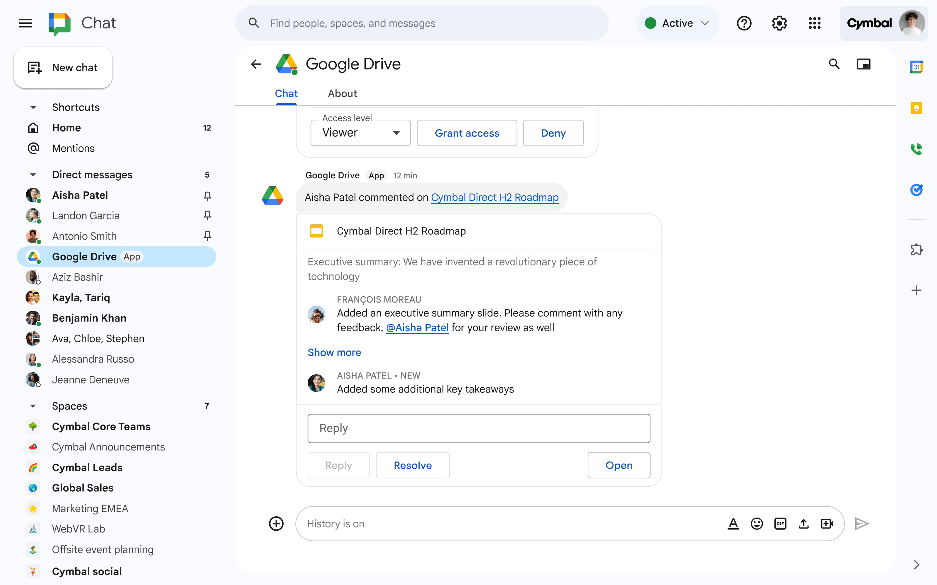 Take action on Google Drive requests and comments directly in Google Chat