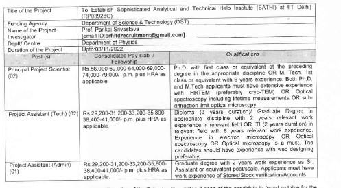 Recruitment of various post in INDIAN INSTITUTE OF TECHNOLOGY DELHI 