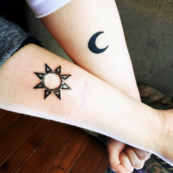 matching sun and moon tattoo design for best friend forever