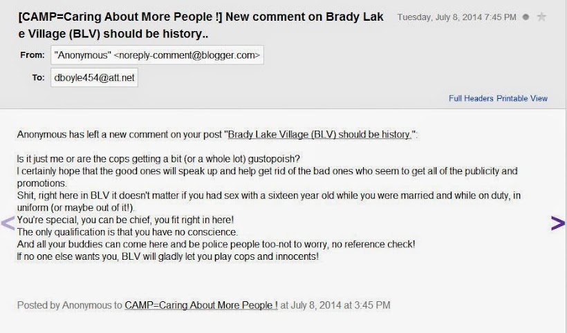 Here's what a CAMP blog poster thinks about the Brady Lake Village cops.