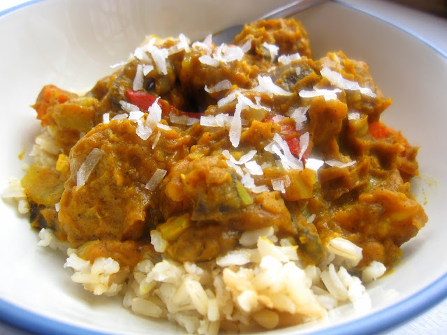 Pumpkin Coconut Curry with Meatballs over Coconut Rice 