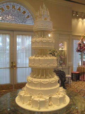 Amazing pure white Cinderella Castle Wedding Cake with exquisitely ornate 