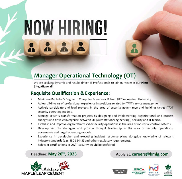 Maple Leaf Cement Factory Ltd Latest Jobs in Mianwali Manager Operational Technology 2025