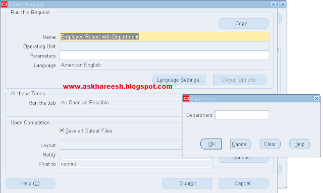 Report Registration with Parameters in Oracle Apps, askhareesh blog for Oracle Apps