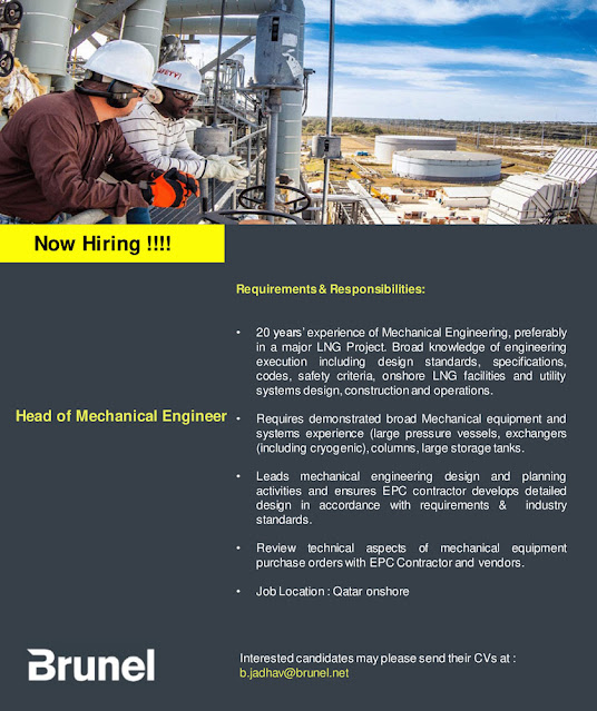 Qatar Jobs, Brunel Jobs, Mechanical Engineer, Onshore Jobs,