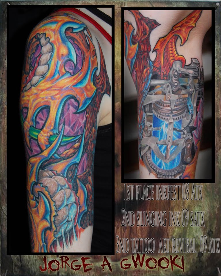  tattoo clearly combine both mechanical and the organic (bio) aspects.