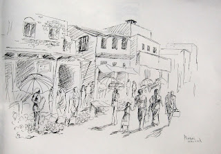 Market scene with melons sketch