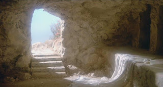 Jesus Christ's Empty tomb on the Easter Sunday morning, a cloth is there - Religious image download free Christian coloring pages