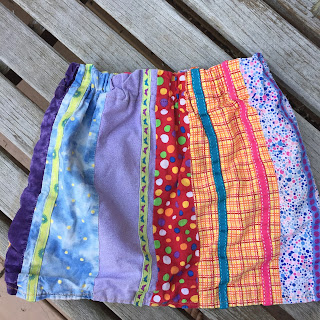 preschool, skirt, rainbow, back to school, scrap skirt, fabric, leftover, strip